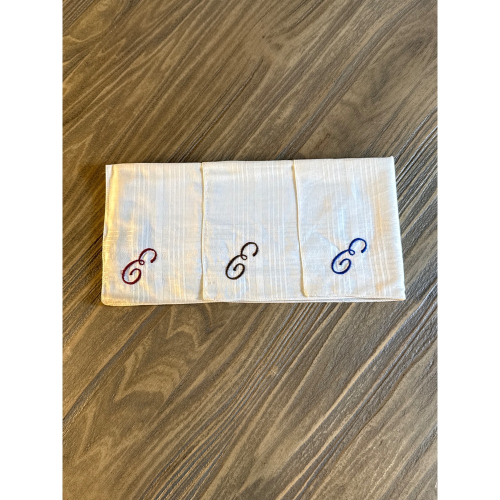 Vintage NOS Handkerchief Set Men's Monogram E 3pk Pocket Square W.T. Grant